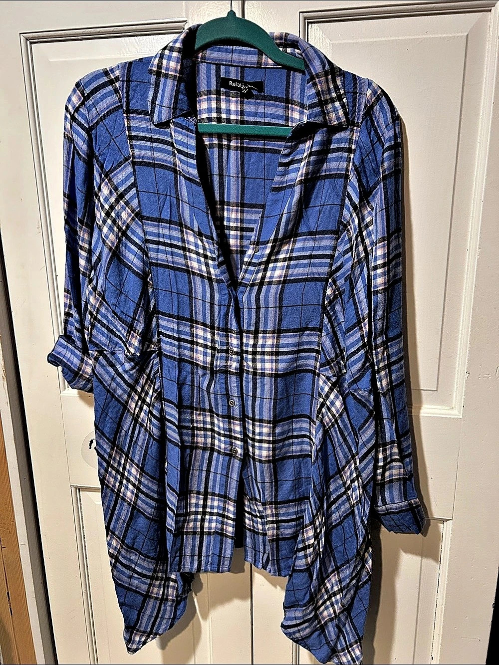 Relativity Plaid Button Down Shirt Blue & White Size XL